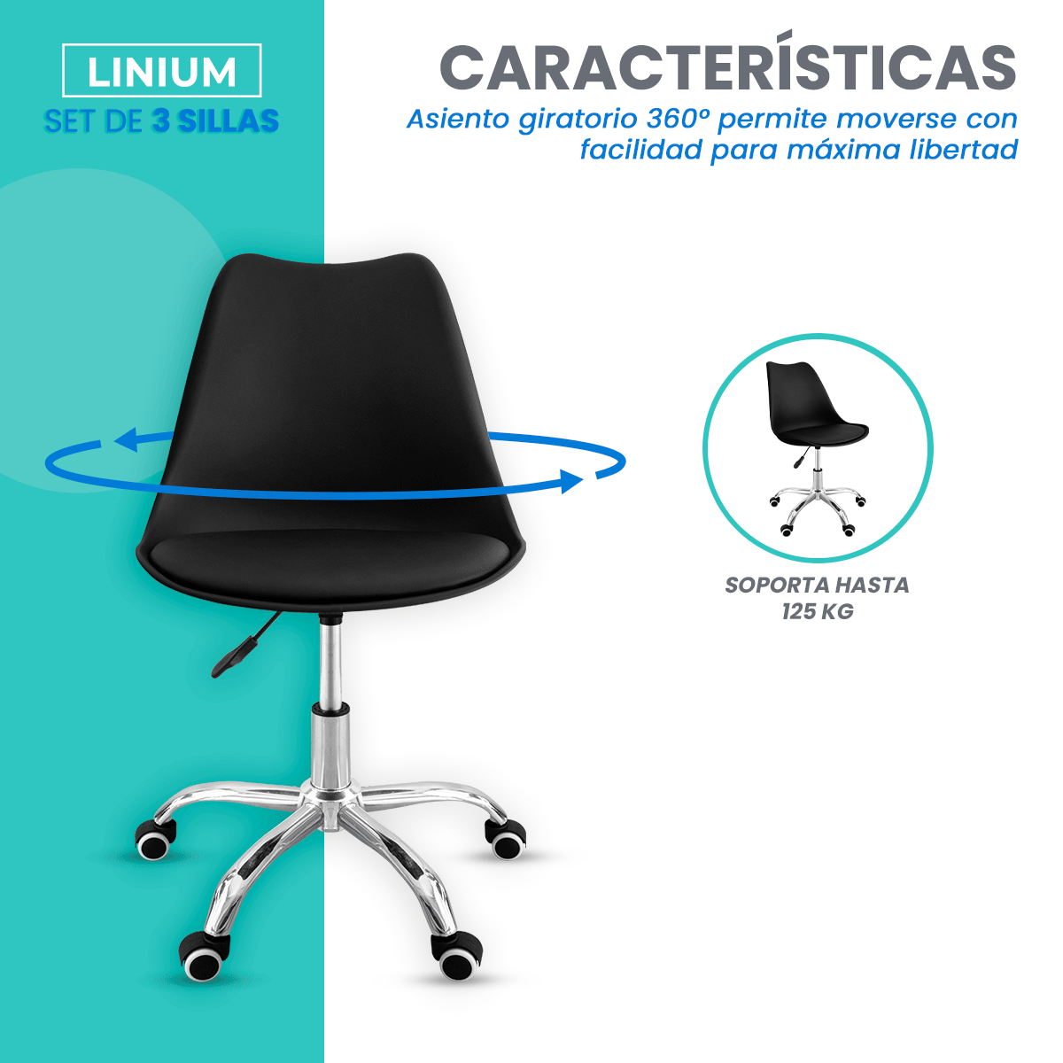 Foto 9 pulgar | Set 3 Silla Oficina Linium Escritorio Salon Hogar Ergonomica Color Negro