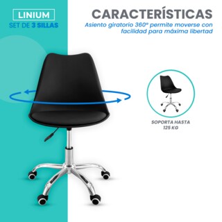 Foto 8 | Set 3 Silla Oficina Linium Escritorio Salon Hogar Ergonomica Color Negro