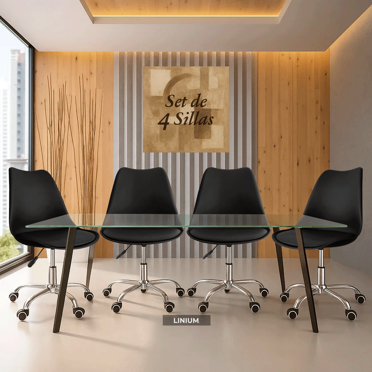 Foto 2 | Set 4 Silla Oficina Linium Escritorio Salon Hogar Ergonomica Color Negro