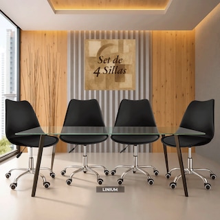 Foto 2 | Set 4 Silla Oficina Linium Escritorio Salon Hogar Ergonomica Color Negro