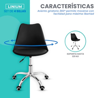 Foto 7 | Set 4 Silla Oficina Linium Escritorio Salon Hogar Ergonomica Color Negro