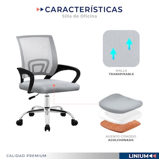 Foto 4 | Silla Escritorio Oficina Linium Color Gris Ergonómica Ajustable