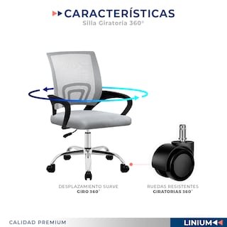 Foto 6 | Silla Escritorio Oficina Linium Color Gris Ergonómica Ajustable