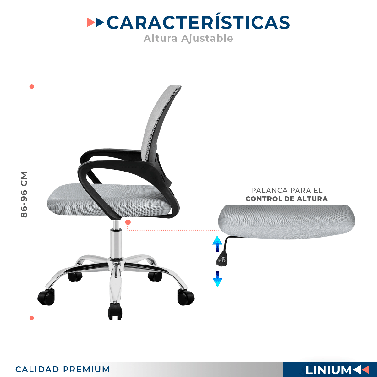 Foto 8 pulgar | Silla Escritorio Oficina Linium Color Gris Ergonómica Ajustable