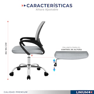Foto 7 | Silla Escritorio Oficina Linium Color Gris Ergonómica Ajustable