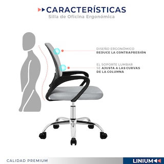 Foto 8 | Silla Escritorio Oficina Linium Color Gris Ergonómica Ajustable
