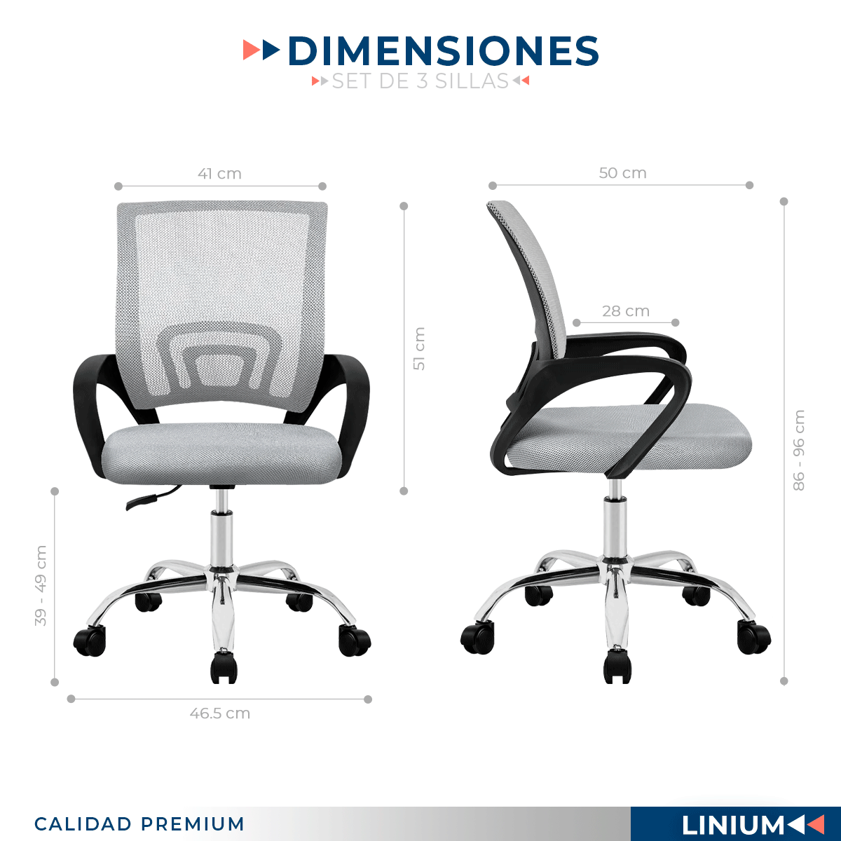 Foto 4 pulgar | Set 3 Silla Oficina Linium Escritorio Salon Hogar Ergonomica Color Gris