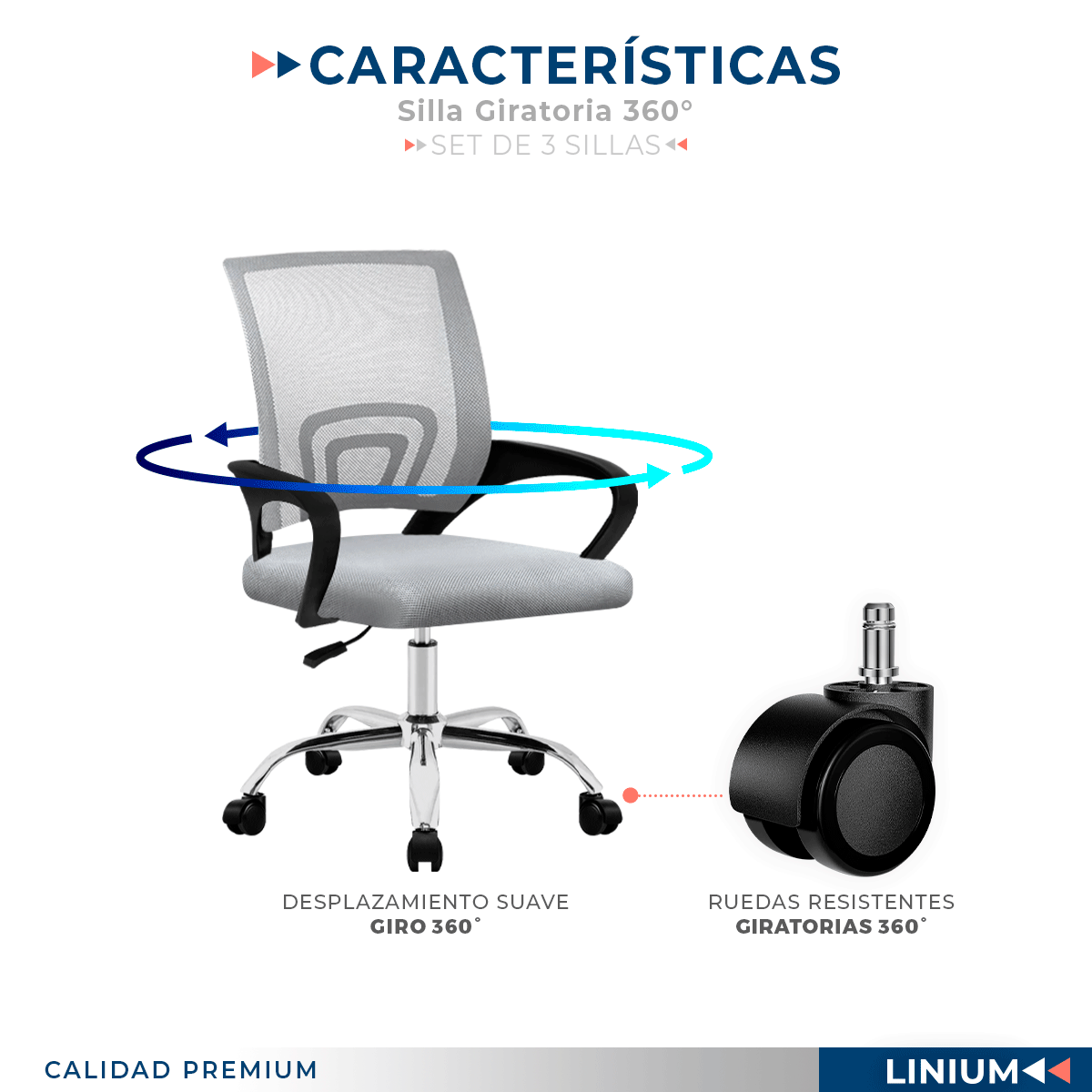 Foto 6 pulgar | Set 3 Silla Oficina Linium Escritorio Salon Hogar Ergonomica Color Gris