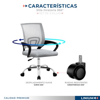 Foto 5 | Set 3 Silla Oficina Linium Escritorio Salon Hogar Ergonomica Color Gris