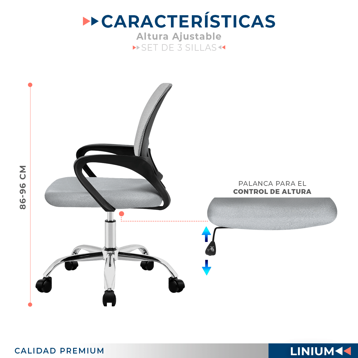 Foto 7 pulgar | Set 3 Silla Oficina Linium Escritorio Salon Hogar Ergonomica Color Gris