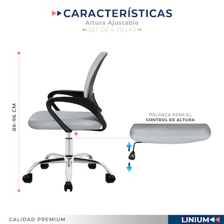 Foto 6 | Set 4 Silla Oficina Linium Escritorio Salon Hogar Ergonomica Color Gris