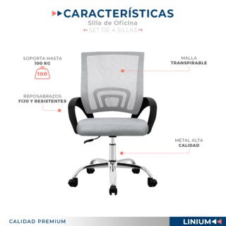 Foto 7 | Set 4 Silla Oficina Linium Escritorio Salon Hogar Ergonomica Color Gris