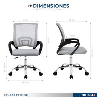 Foto 4 | Set 2 Silla Oficina Linium Escritorio Salon Hogar Ergonomica Color Gris