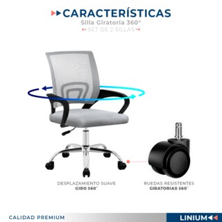 Foto 5 | Set 2 Silla Oficina Linium Escritorio Salon Hogar Ergonomica Color Gris