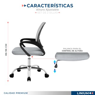 Foto 6 | Set 2 Silla Oficina Linium Escritorio Salon Hogar Ergonomica Color Gris