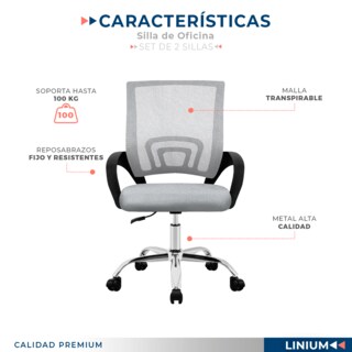 Foto 7 | Set 2 Silla Oficina Linium Escritorio Salon Hogar Ergonomica Color Gris