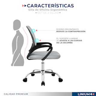 Foto 8 | Set 2 Silla Oficina Linium Escritorio Salon Hogar Ergonomica Color Gris