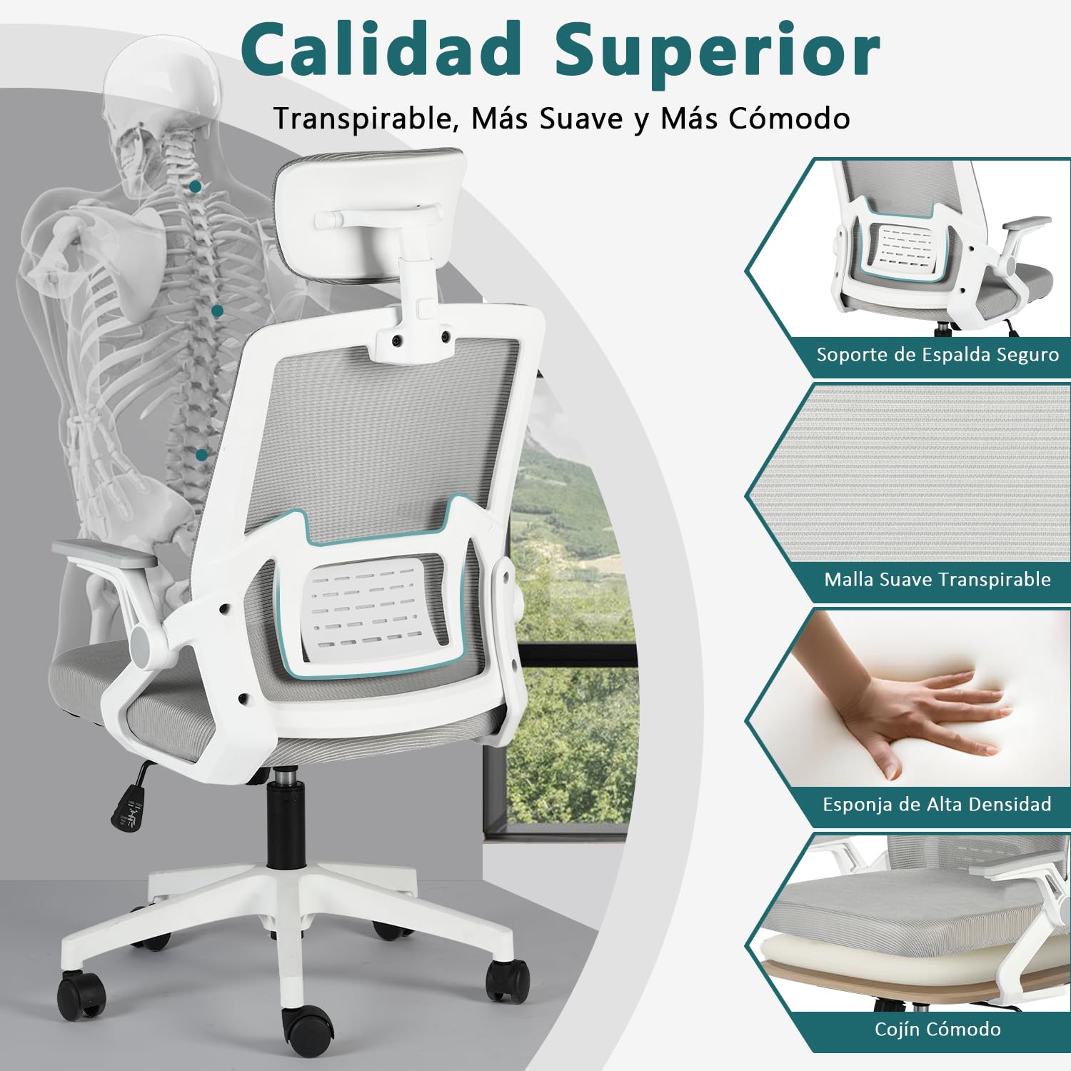Foto 4 | Silla de Oficina Mill H Gris