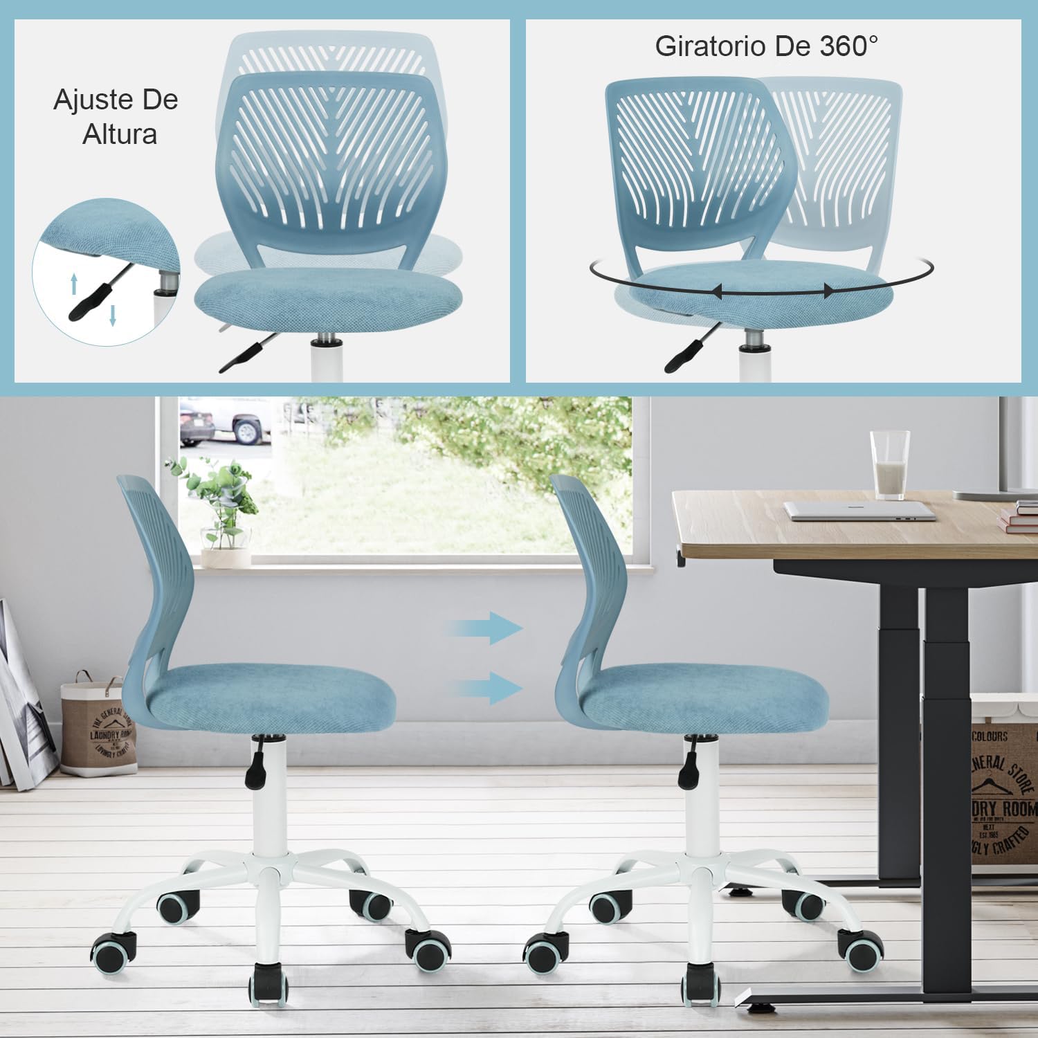 Foto 6 pulgar | Silla de Oficina Furniturer Carnation Azul