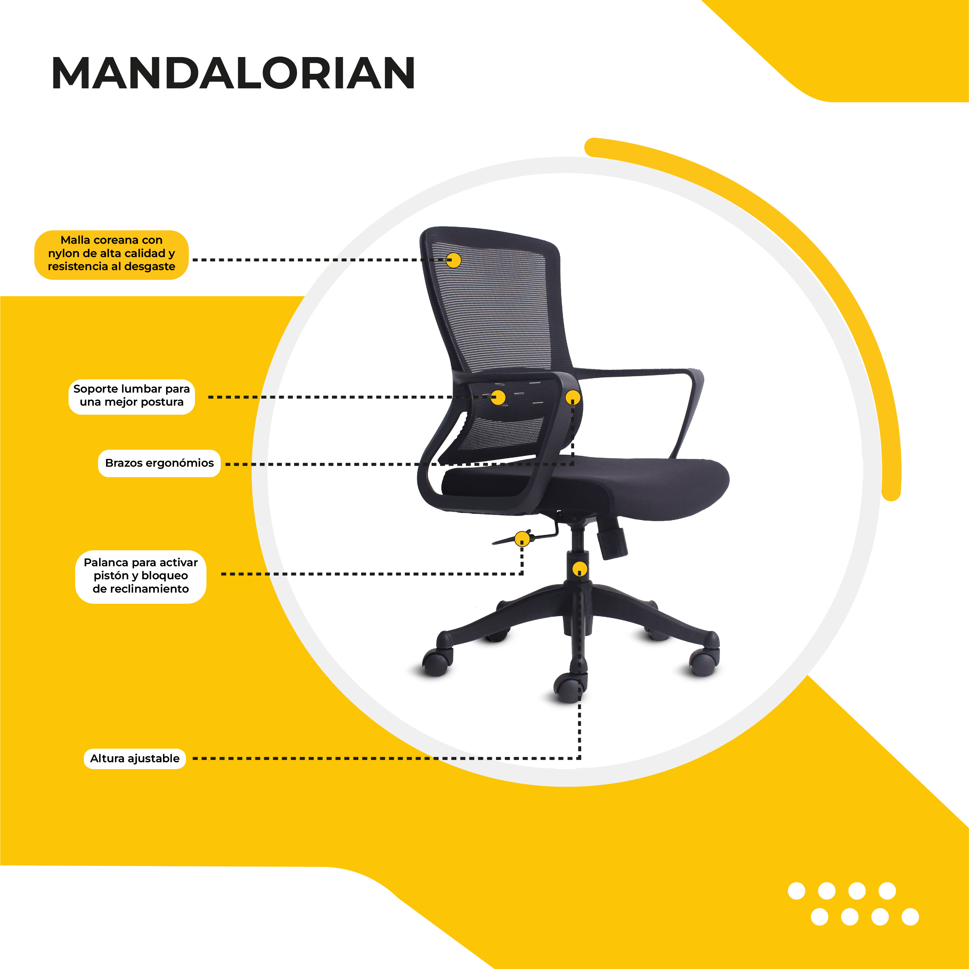 Foto 7 pulgar | Silla De Oficina Lennox Ergonomica Color Negro Mandalorian