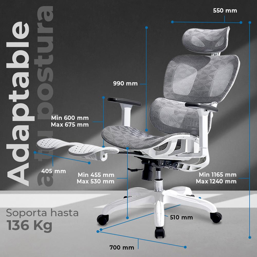 Foto 4 pulgar | Silla Ejecutiva Acteck Flux Pro Ec757 Ergonomica Reclinable 135° 136kg Reposabrazos 3d Reposapies Bl