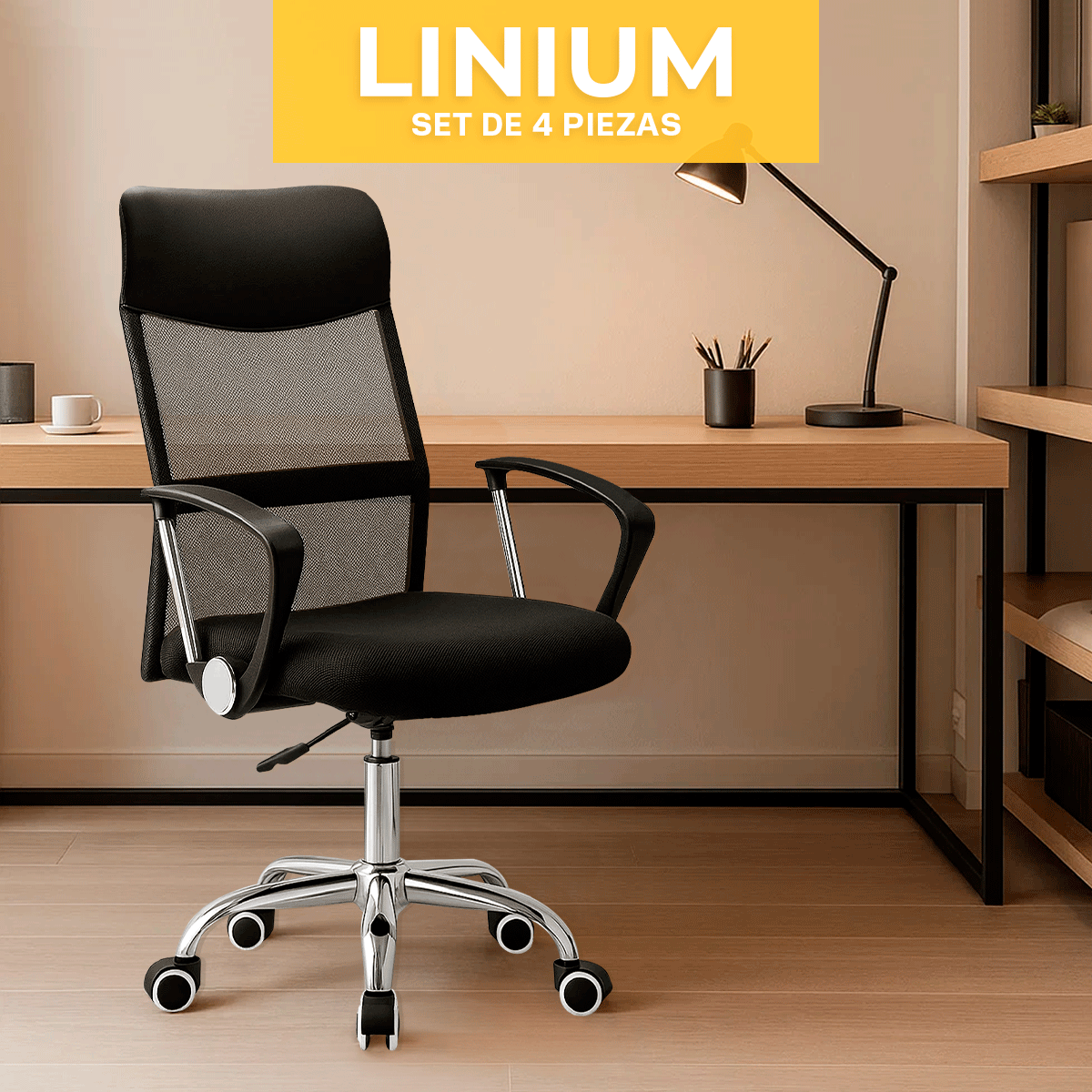 Foto 5 pulgar | Set 4 Silla Oficina Escritorio Ejecutiva Elegante Ergo Premium Color Negro