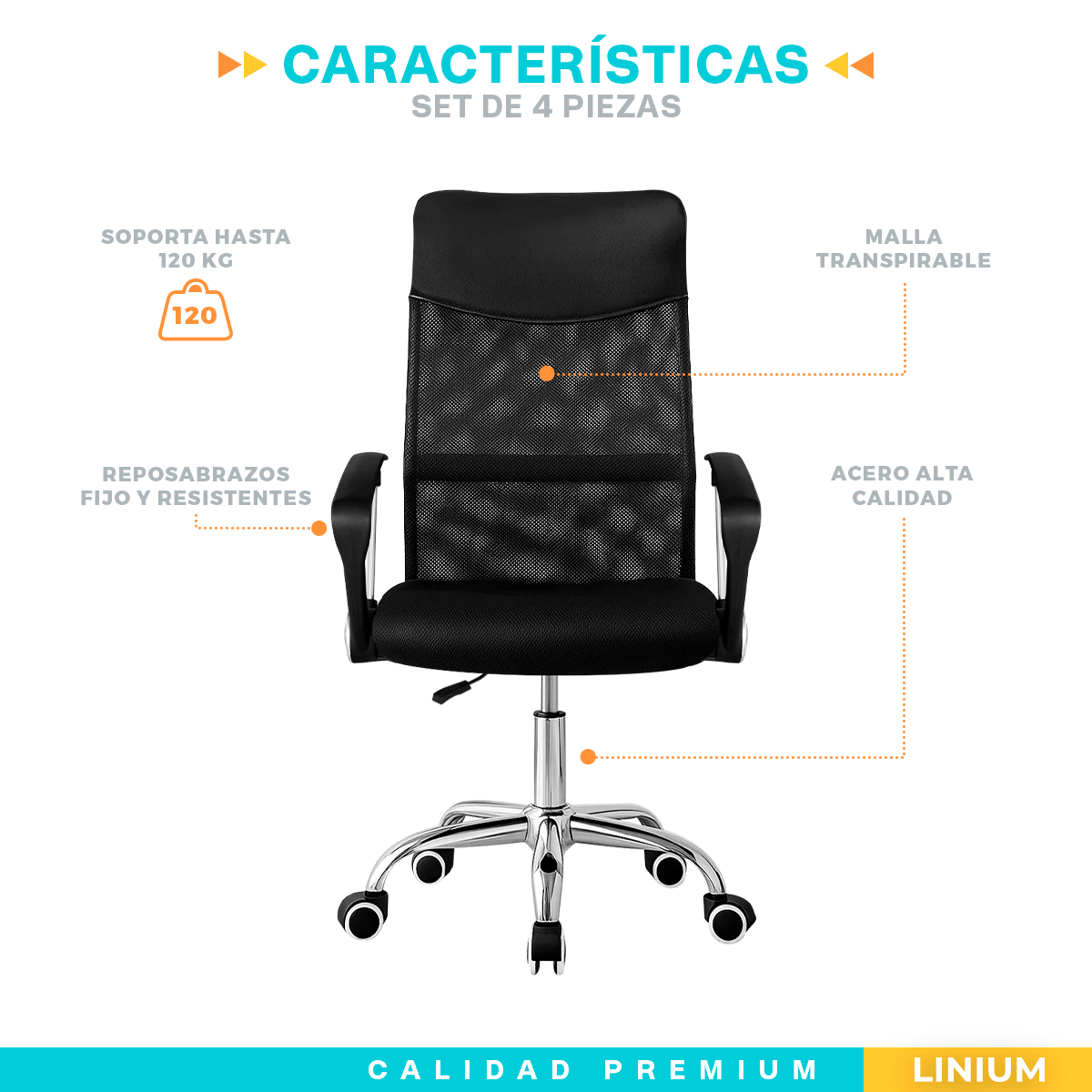 Foto 9 pulgar | Set 4 Silla Oficina Escritorio Ejecutiva Elegante Ergo Premium Color Negro