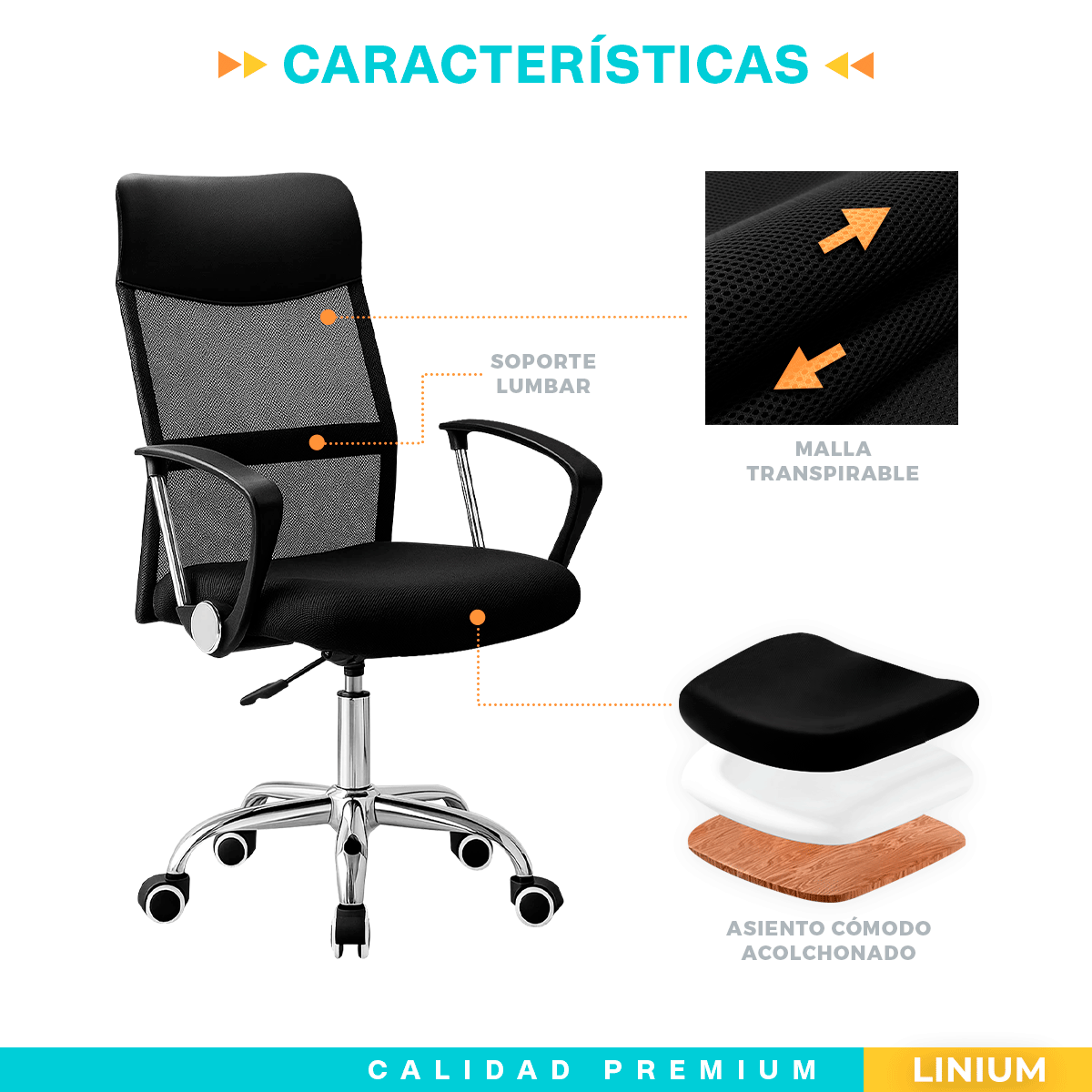 Foto 3 | Silla Oficina Escritorio Ejecutiva Elegante Ergo Premium Color Negro