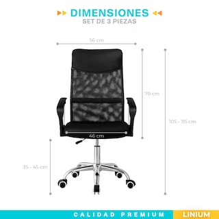 Foto 2 | Set 3 Silla Oficina Escritorio Ejecutiva Elegante Ergo Premium Color Negro