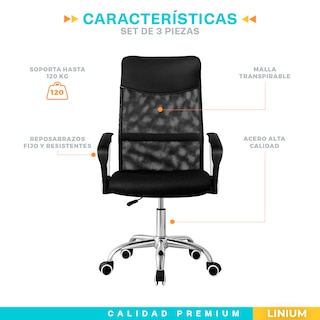 Foto 8 | Set 3 Silla Oficina Escritorio Ejecutiva Elegante Ergo Premium Color Negro