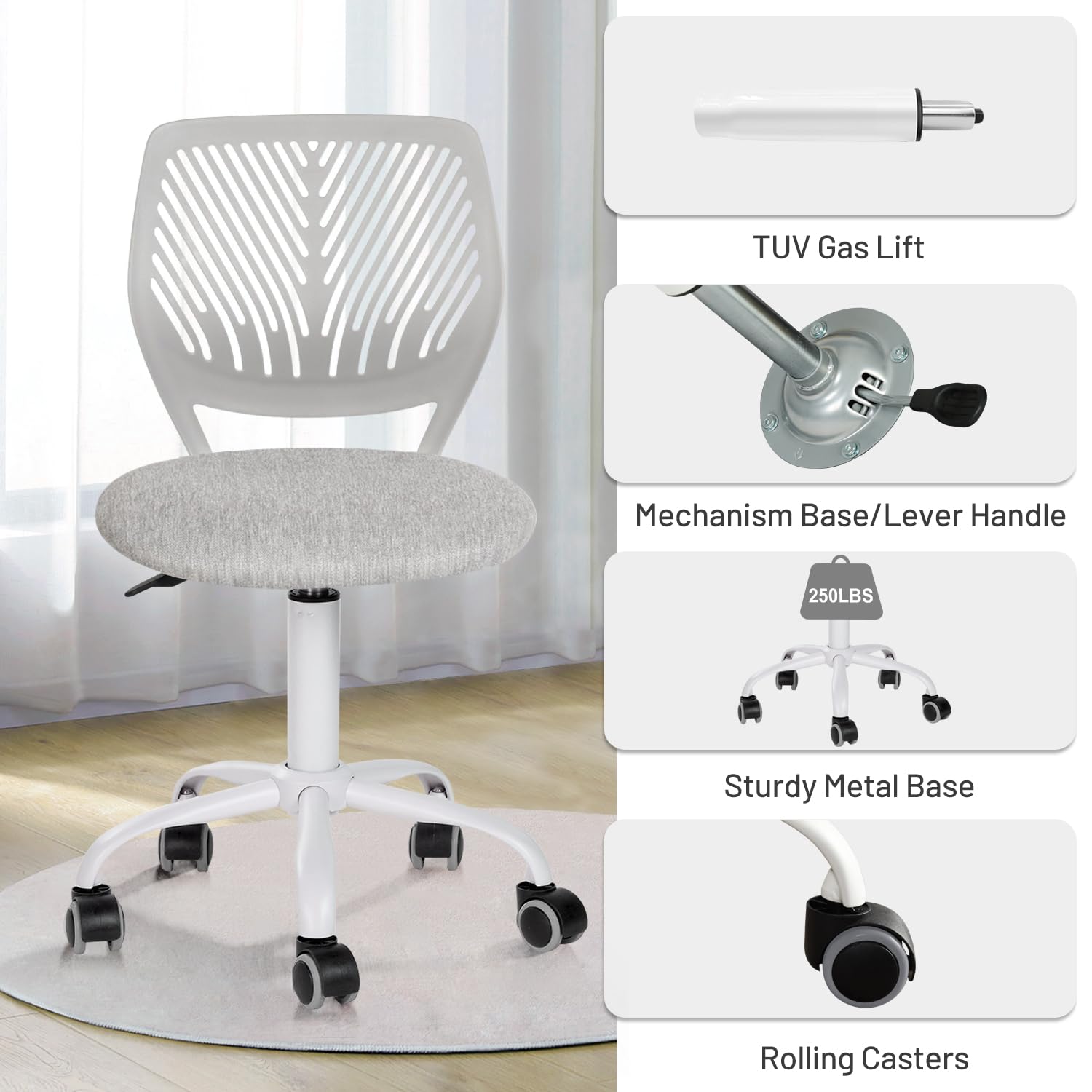 Foto 8 pulgar | Silla De Escritorio Furniturer Sin Brazos Ajustable Para Niños  Color Gris - Venta Internacional.