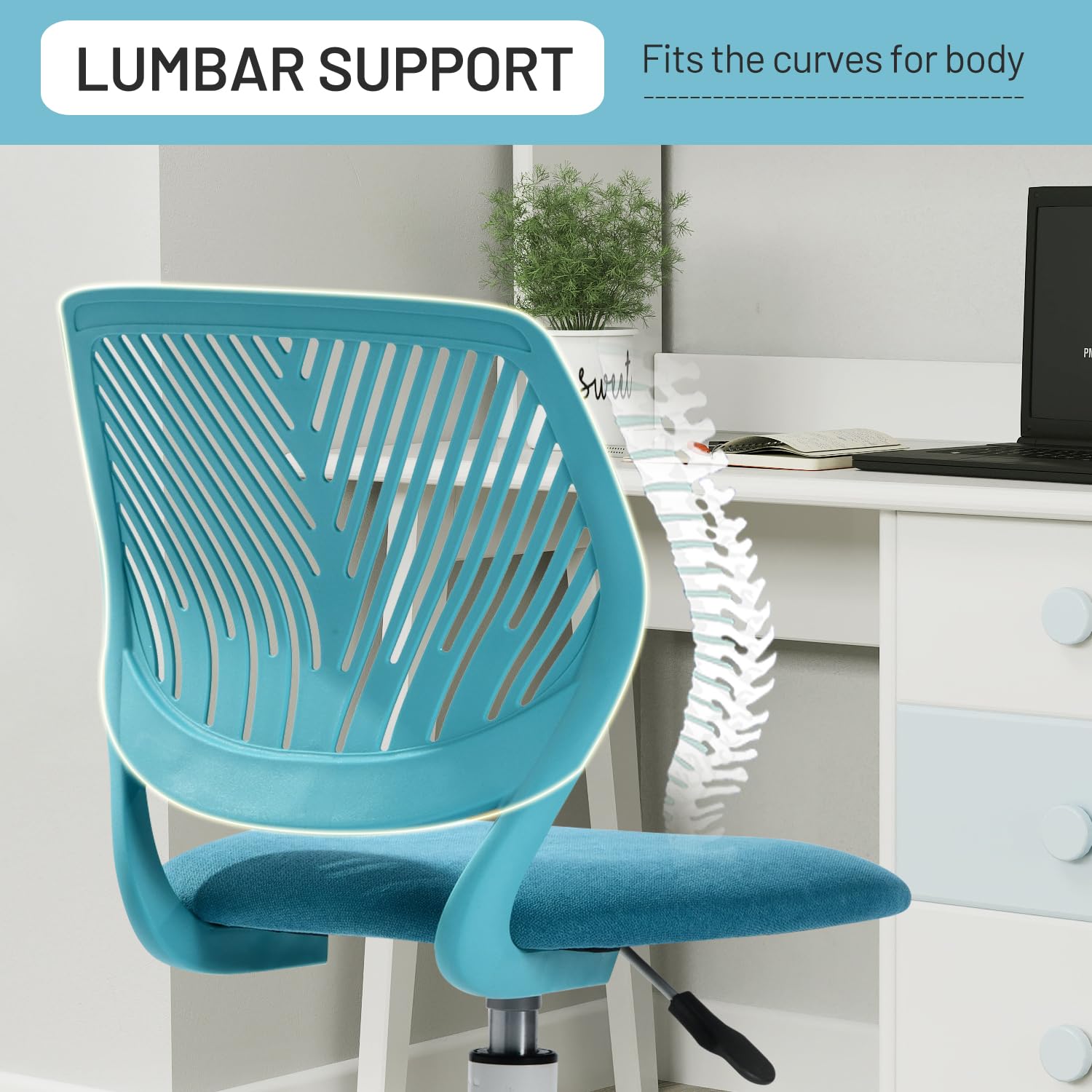 Foto 3 | Silla De Escritorio Furniturer Kids Sin Brazos Con Ruedas Giratorias  Color Azul - Venta Internacional.