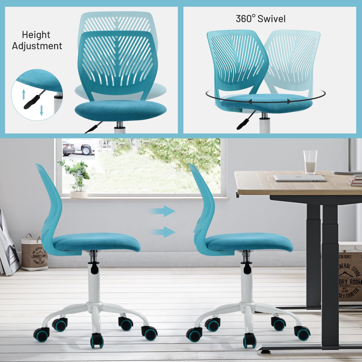Foto 6 | Silla De Escritorio Furniturer Kids Sin Brazos Con Ruedas Giratorias  Color Azul - Venta Internacional.
