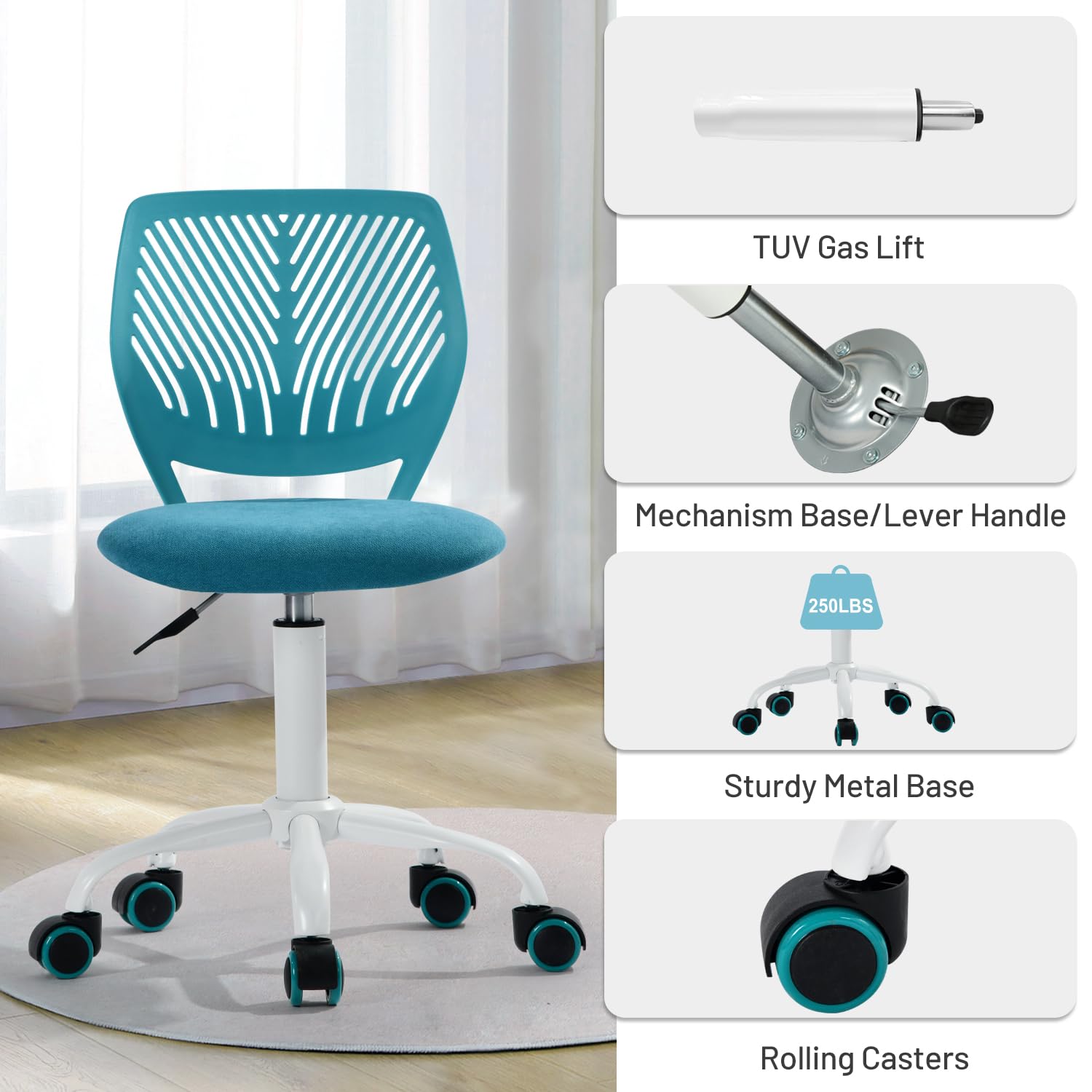 Foto 7 | Silla De Escritorio Furniturer Kids Sin Brazos Con Ruedas Giratorias  Color Azul - Venta Internacional.