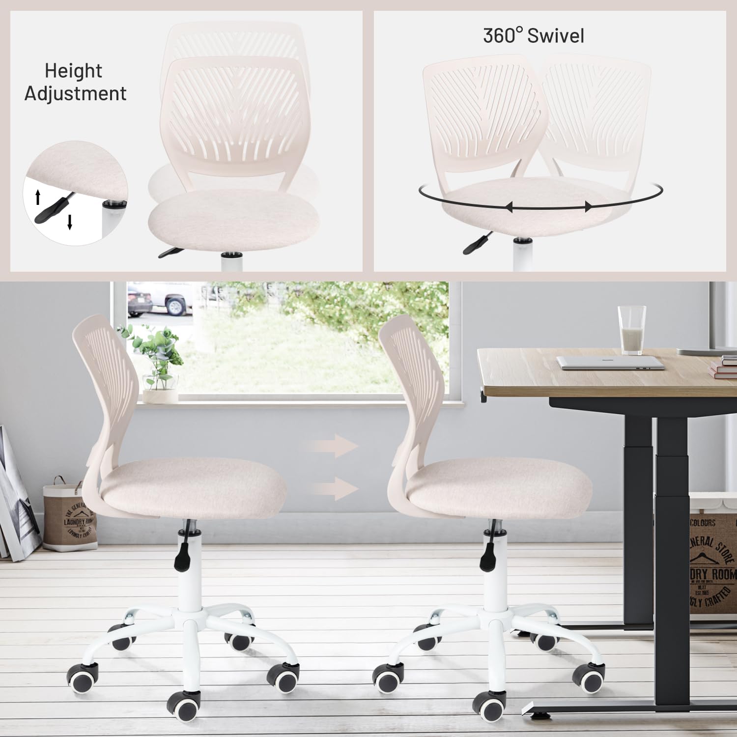 Foto 6 | Silla De Escritorio Furniturer Para Niños  Color Beige  Ergonómica Y Ajustable - Venta Internacional.