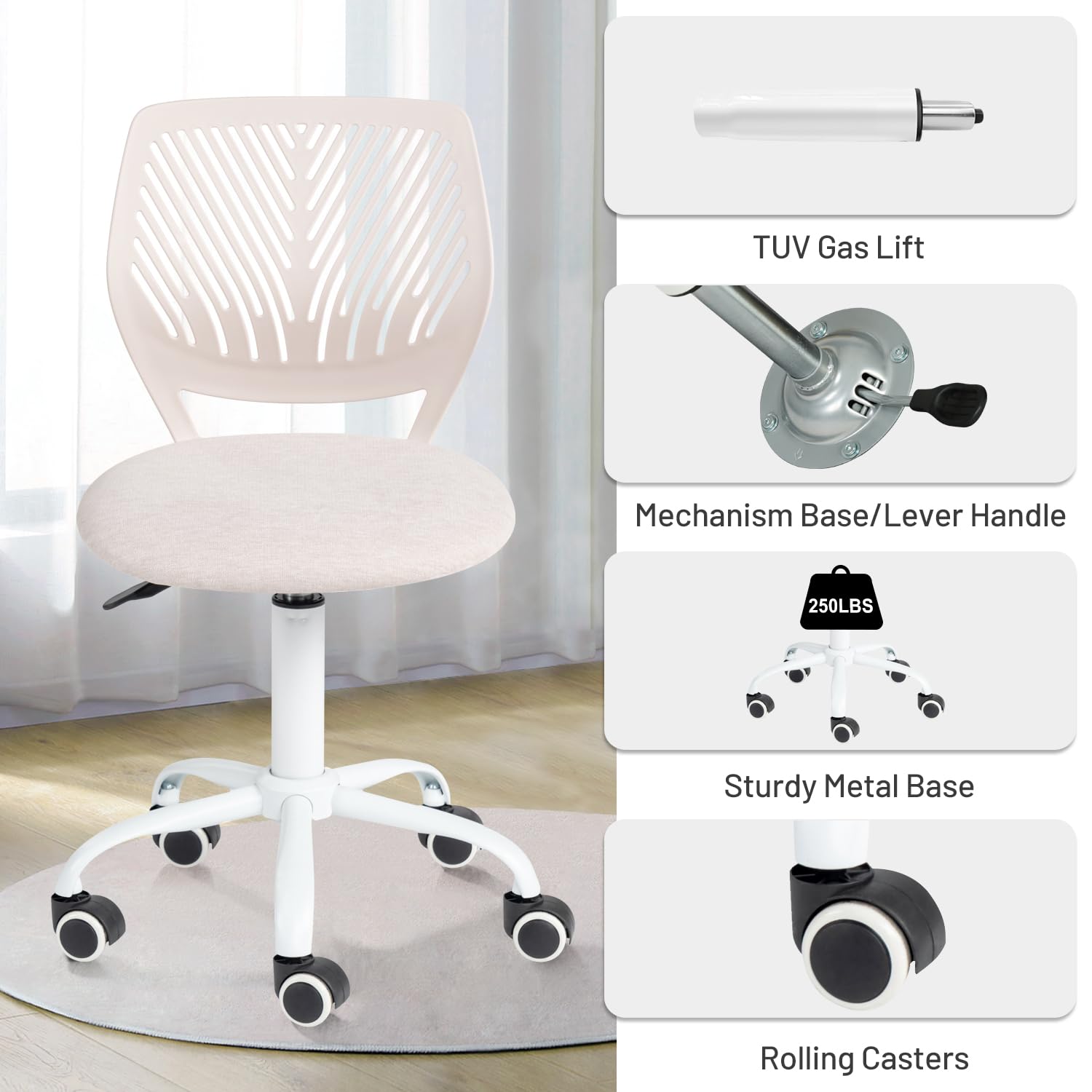 Foto 8 pulgar | Silla De Escritorio Furniturer Para Niños  Color Beige  Ergonómica Y Ajustable - Venta Internacional.