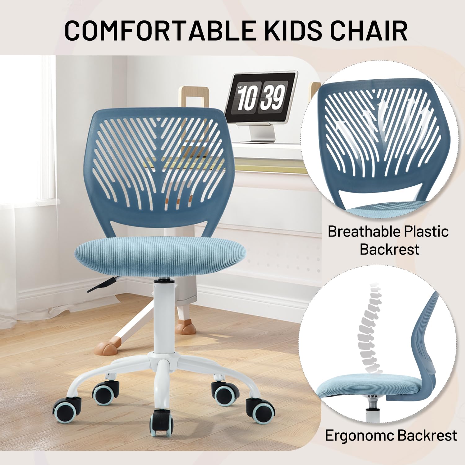 Foto 3 pulgar | Silla De Escritorio Para Niños  Ajustable Con Cojín De Pana - Venta Internacional.