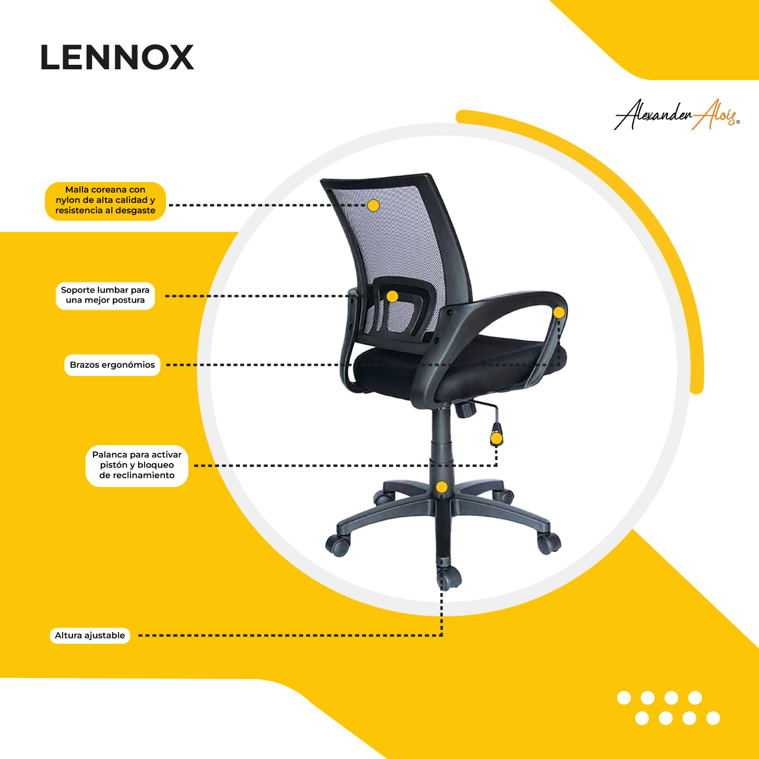 Foto 6 pulgar | Silla De Oficina Lennox Ergonomica Color Negro Black Jack