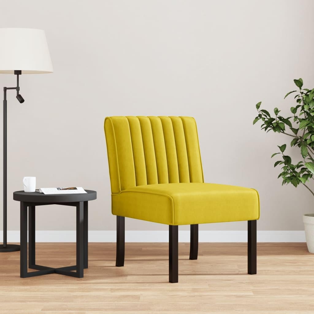 Foto 2 | Sillón Vidaxl Moderno De Terciopelo Amarillo Con Patas De Madera - Venta Internacional.