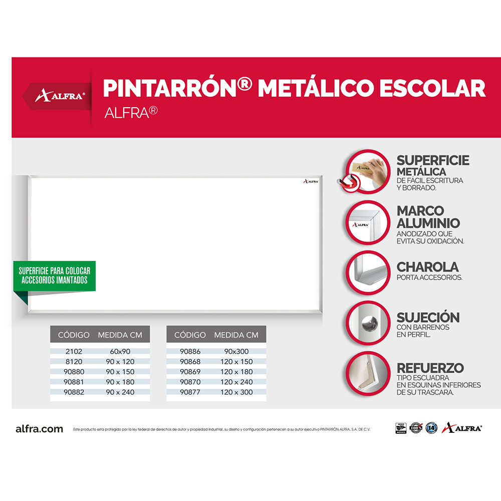 Foto 4 | Pintarrón Alfra Escolar color Blanco Imantado 90x240 cm