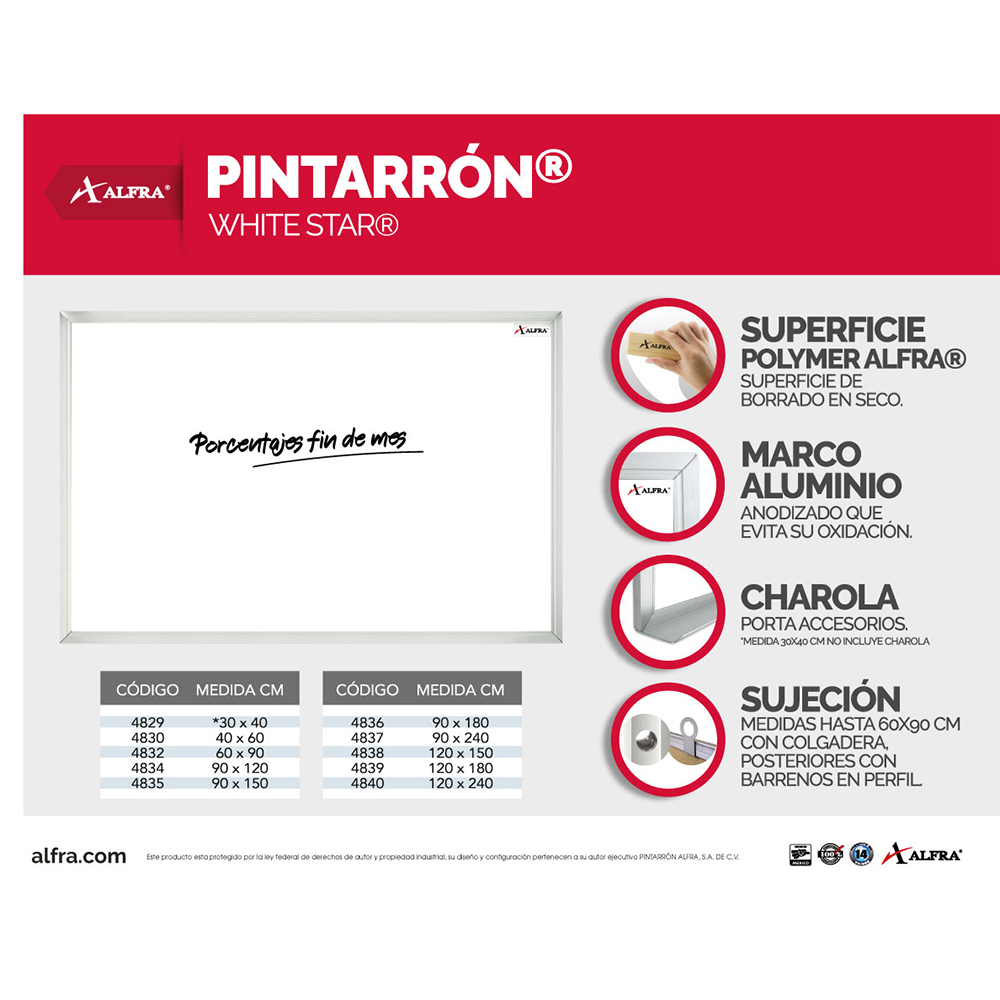 Foto 5 | Pintarrón Alfra color Blanco White Star Pizarrón 120 X 150 CM