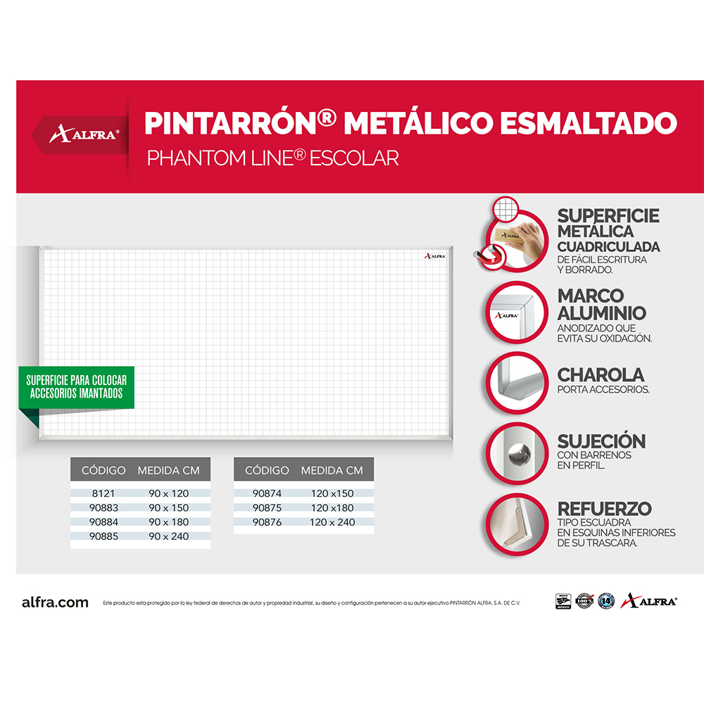 Foto 5 pulgar | Pizarra Pintarrón Alfra Imantado Línea Phanton 120x240 Cm