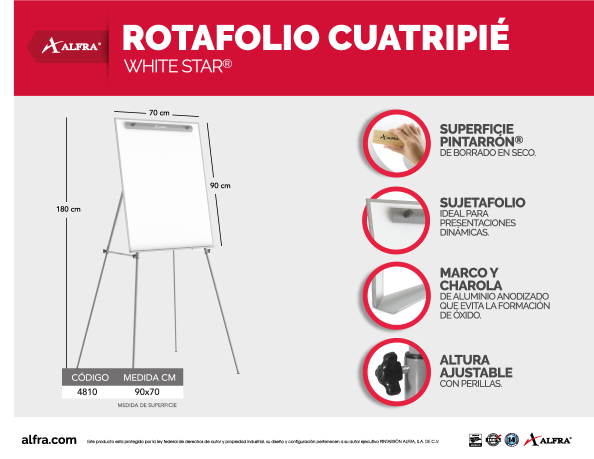 Foto 5 | Rotafolio Pizarra Cuatripié White Star Alfra 90x70 Cm