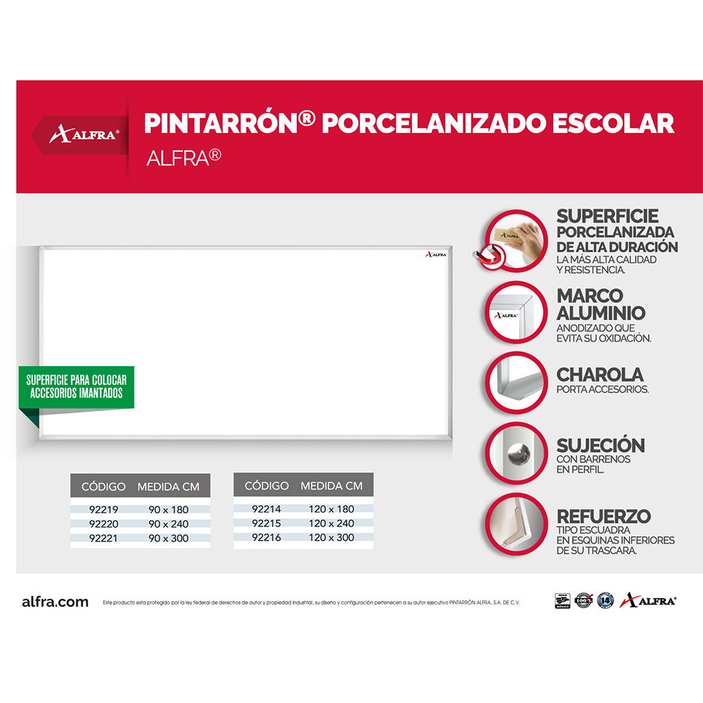 Foto 5 pulgar | Pizarra Pintarrón Porcelanizado Universitario Metálico Imantado Alfra 120x450 Cm
