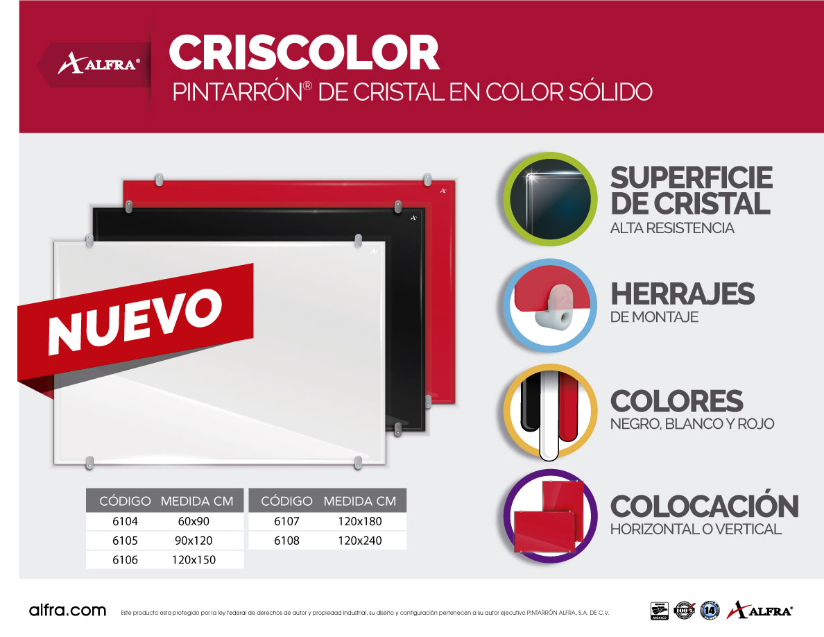 Foto 3 | Pizarra Alfra Criscolor Rojo Pintarrón Cristal 90 X 120 CM