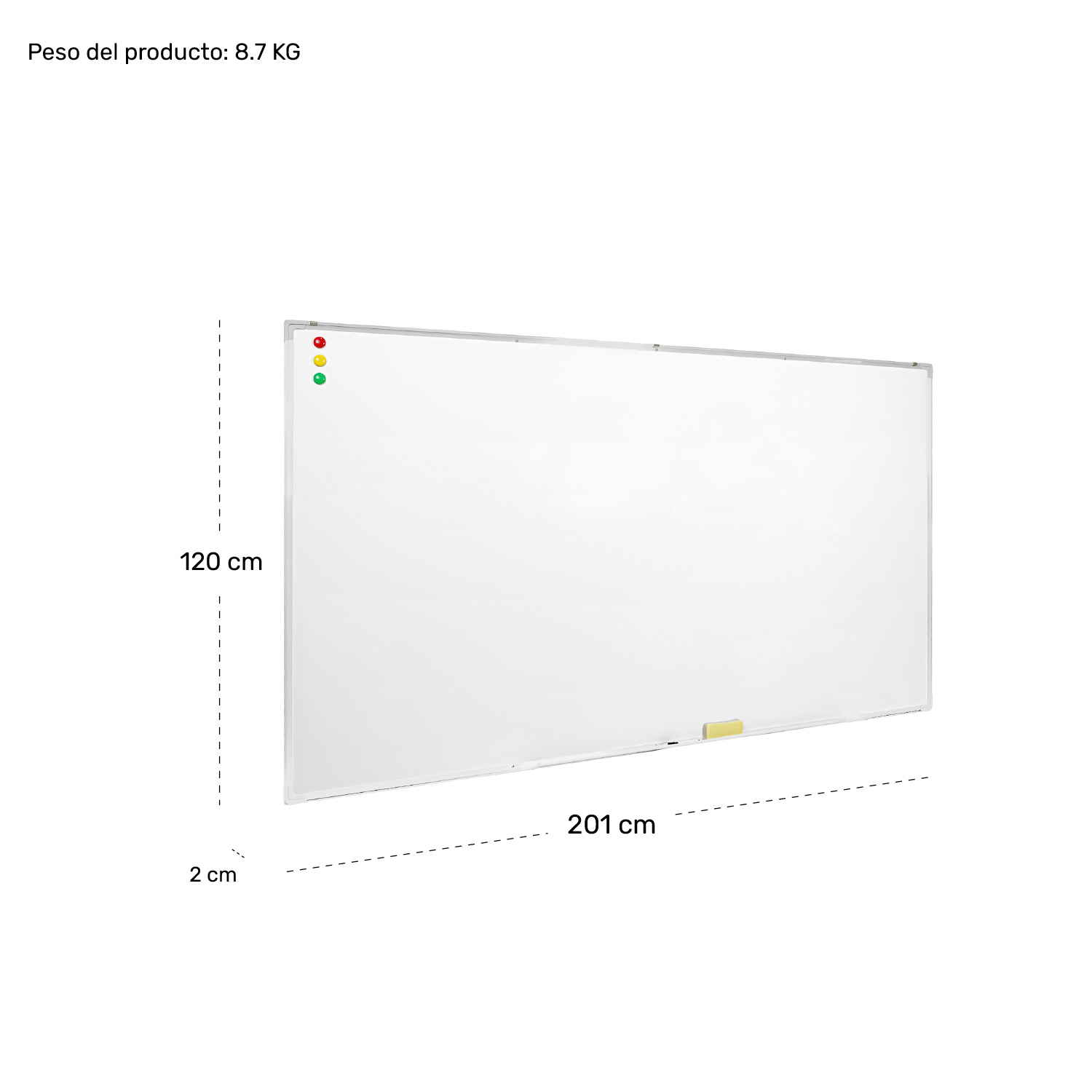 Foto 5 | Pizarrón Blanco Escolar 120x201cm Marcadores Borrador Imanes