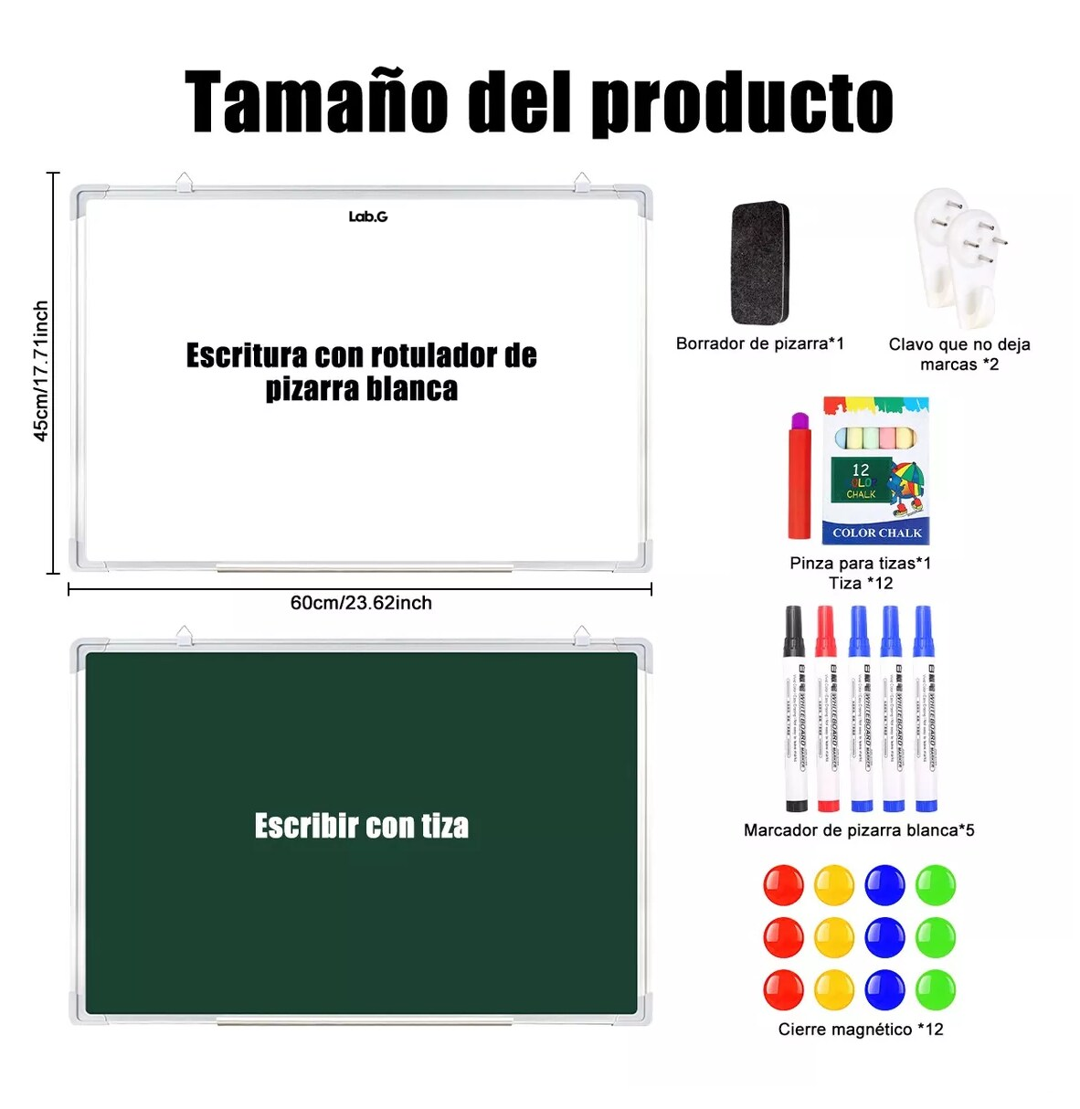 Foto 2 | Pizarrón Magnética + Panel De Tiza Para Escritura 45 X 60 Blanco