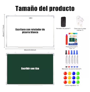 Foto 2 | Pizarrón Magnética + Panel De Tiza Para Escritura 45 X 60 Blanco