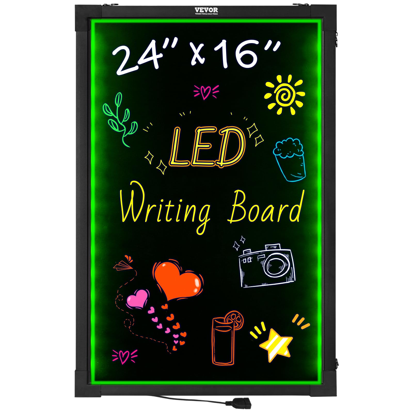 Foto 1 | Pizarra Led Para Escribir Mensajes Vevor 24 X 16 Con Rotuladores De Tiza - Venta Internacional.