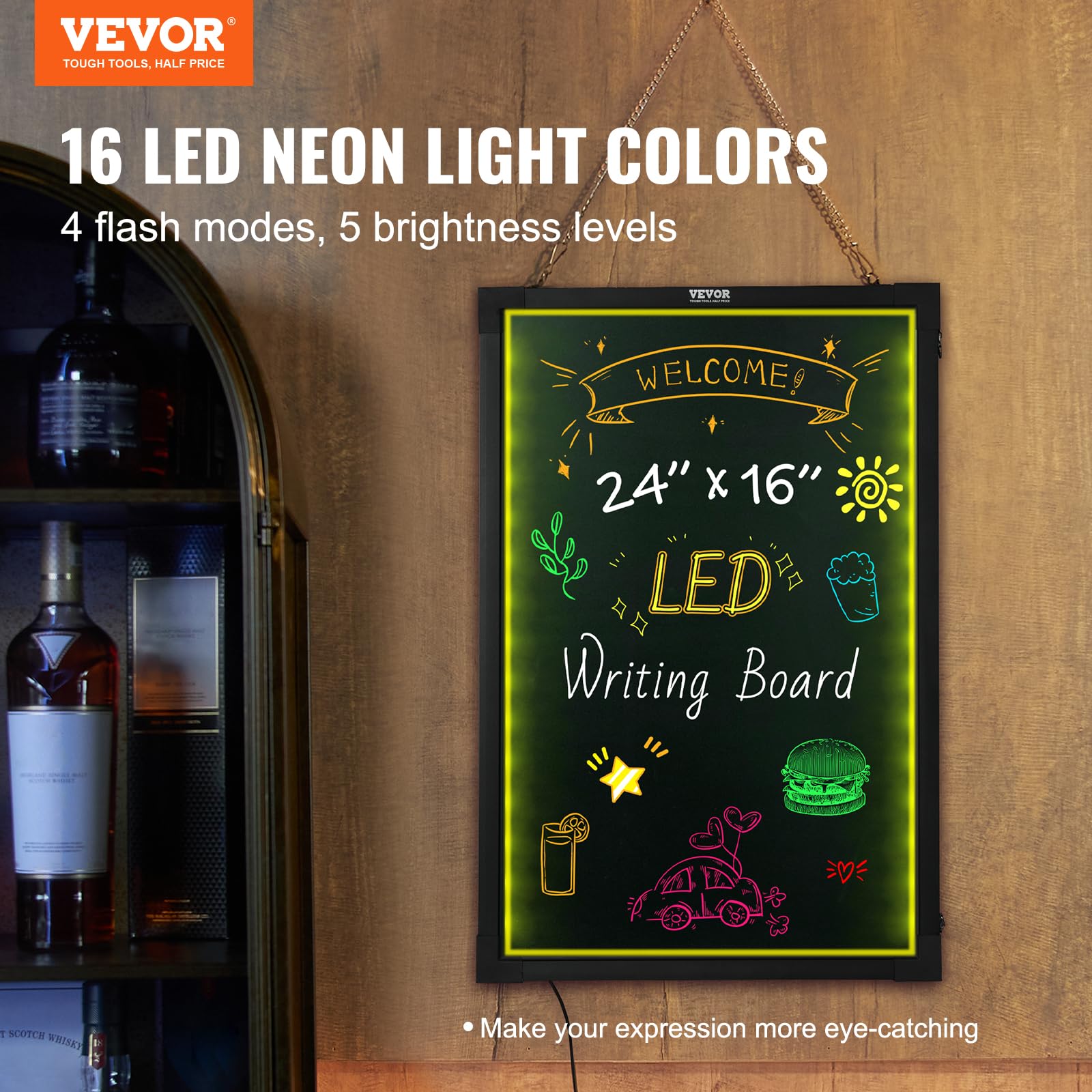 Foto 3 pulgar | Pizarra Led Para Escribir Mensajes Vevor 24 X 16 Con Rotuladores De Tiza - Venta Internacional.